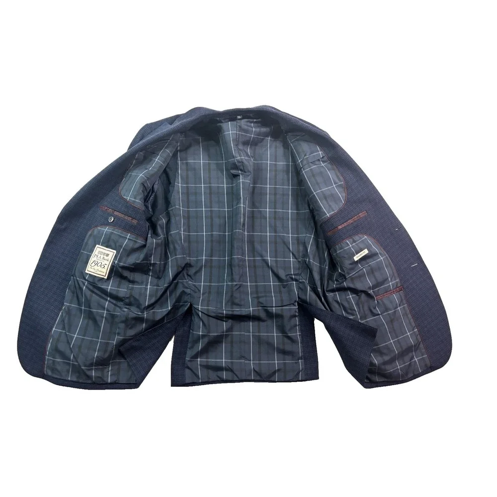 Jos A Bank 42R Navy Blue Check Flannel Wool Blazer Jacket Sport‎ Suit Coat 1905